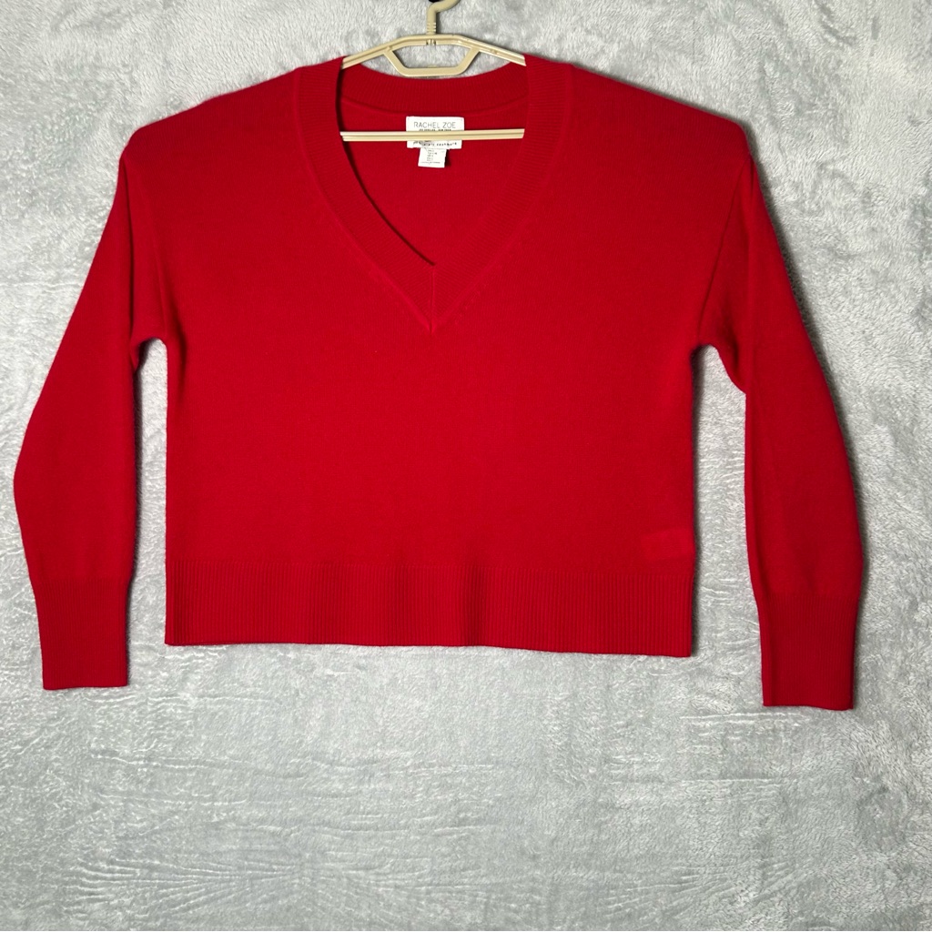 Rachel Zoe 2 Ply Cashmere Sweater Womens Large Red V Neck Holiday Valentines